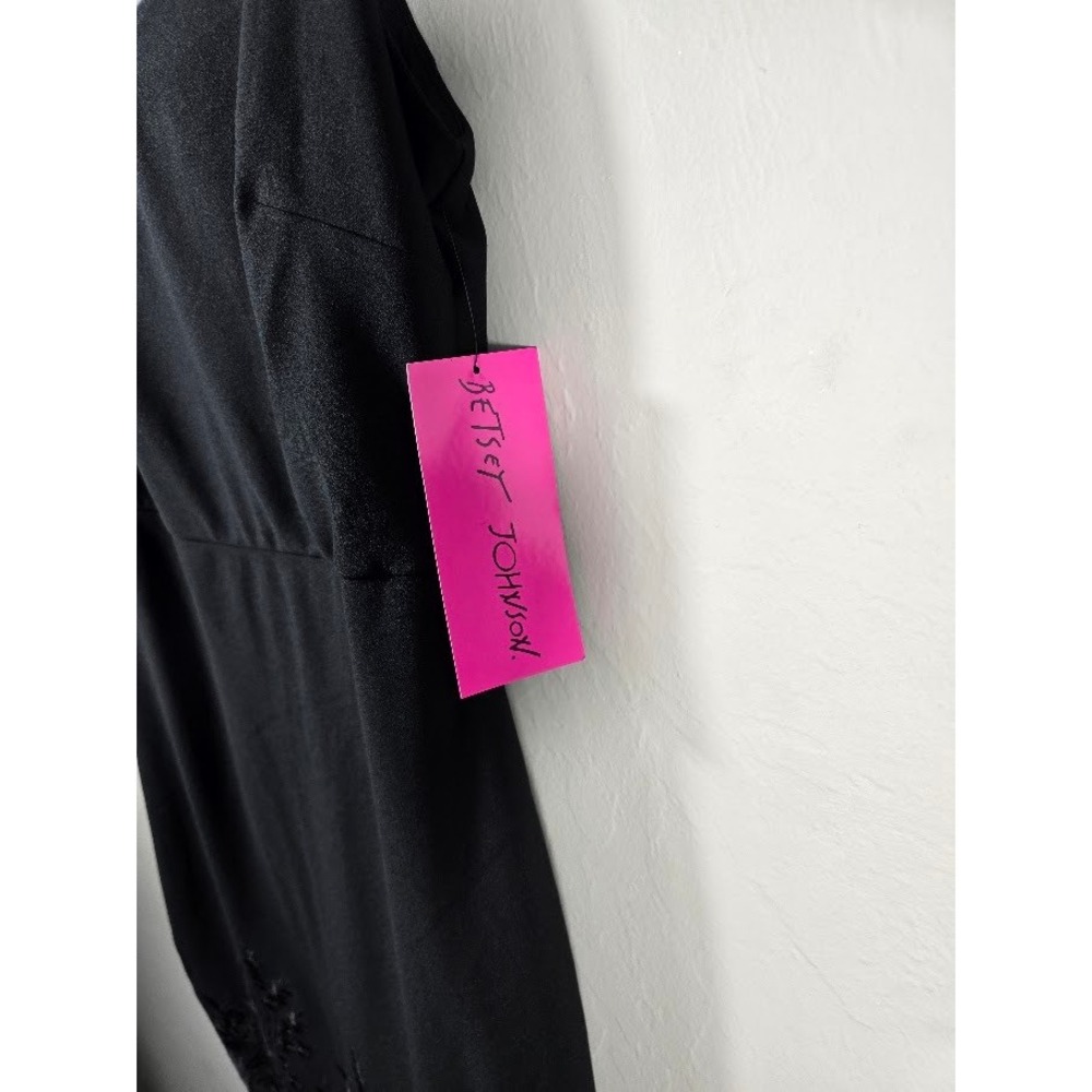 NWT Betsey Johnson Black Dress‎ One Shoulder Floral Embroidery Party Cocktail - Picture 11 of 12